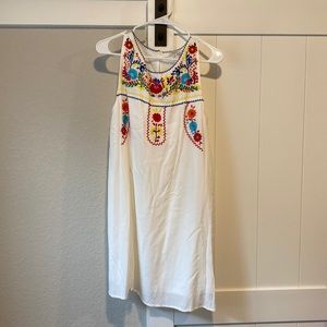 JODIFL White Mini Dress with Colorful Embroidery